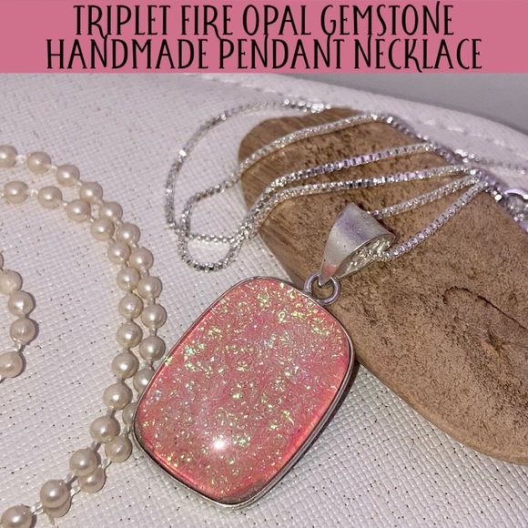 Triplet Fire Opal Gemstone Handmade Pendant Necklace - Picture 7 of 7